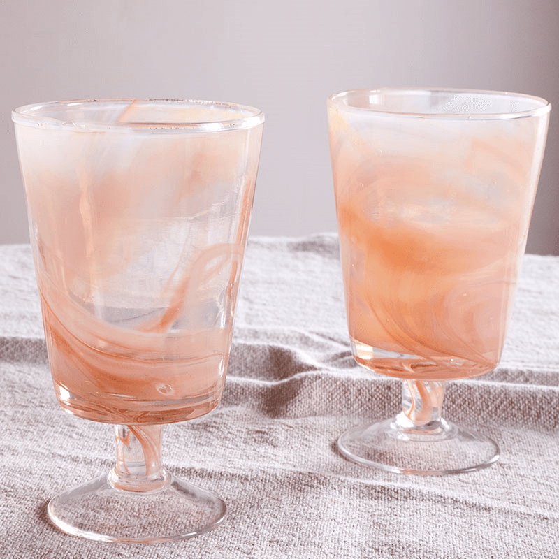 Shirali Set of 4 Marble Swirl Wine Glasses, 350ml, Apricot