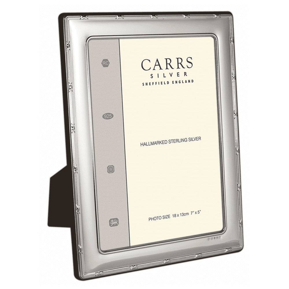 Portland Series - Reed and Ribbon Photograph frame, 7 x 5", sterling silver with mahogany finish back