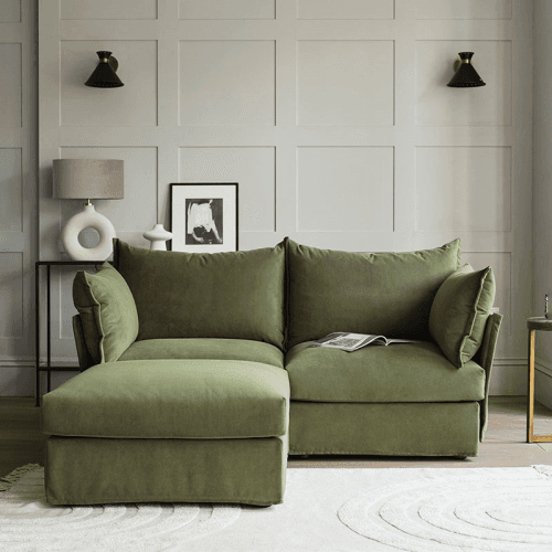 Image showing the Model 06 Velvet 2 Seater Sofa With Chaise, Vine product.