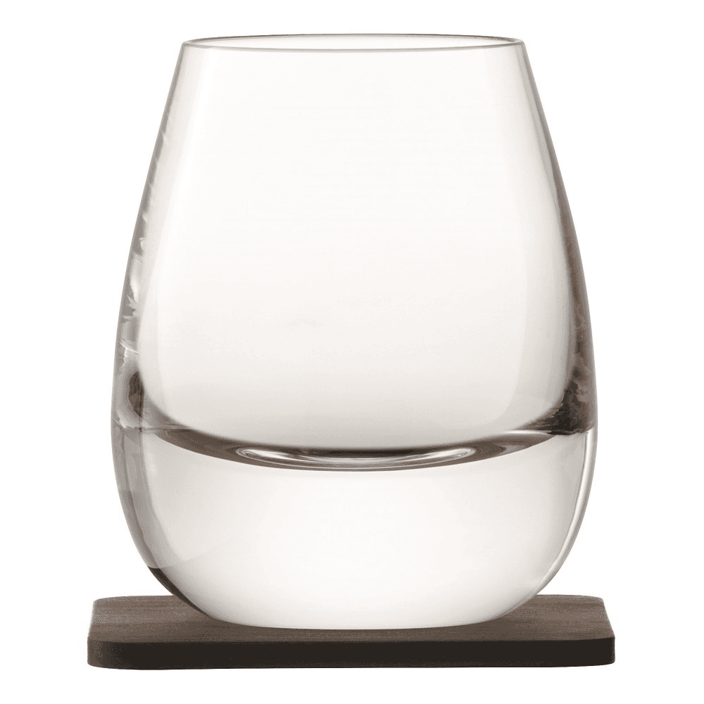Whisky Pair of Islay tumblers with walnut coasters, 250ml, clear