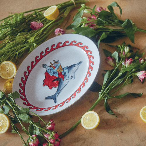 Image showing the Il Viaggio Di Nettuno - Dolphin Oval flat platter, 34cm product.