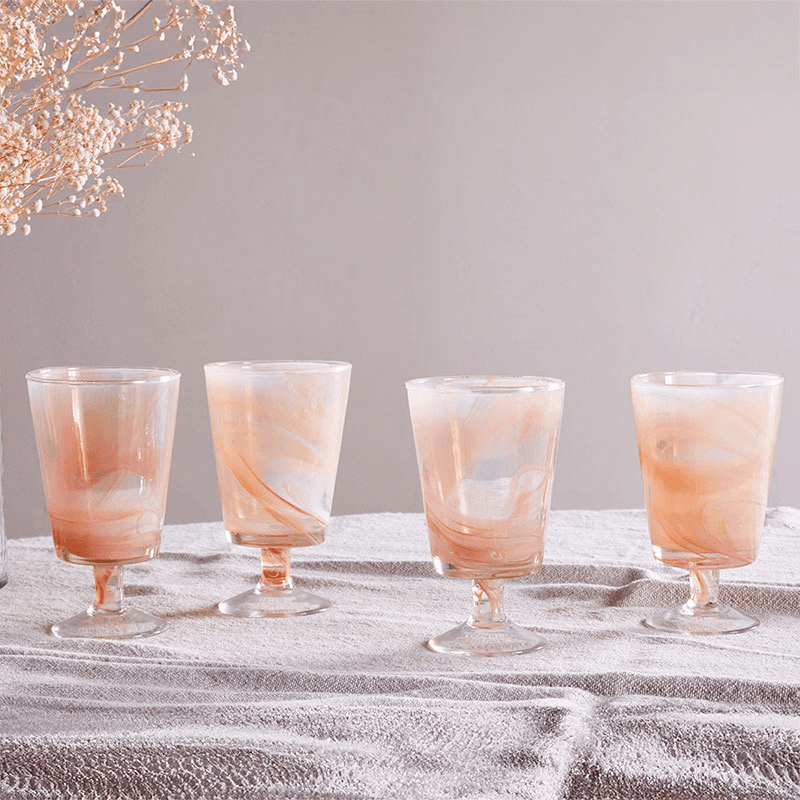 Shirali Set of 4 Marble Swirl Wine Glasses, 350ml, Apricot