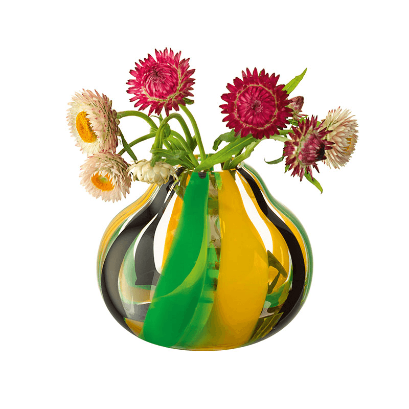Folk Vase, H11.5cm, Black/Green/Yellow
