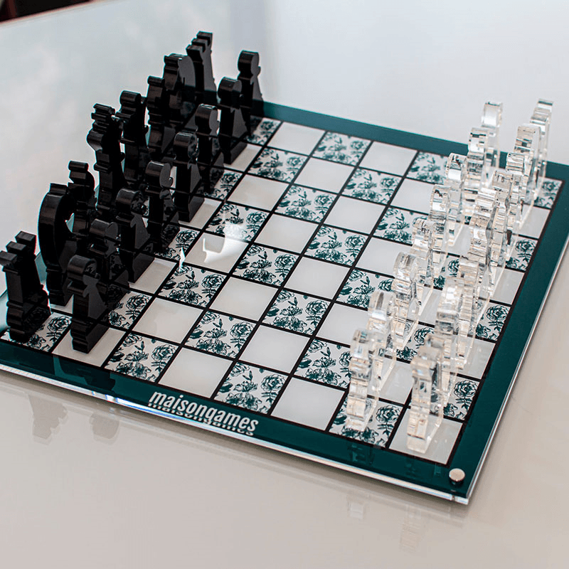 Floral Chess Set, L35.6 x W35.6cm, Green