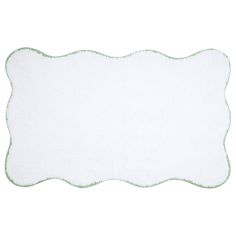 Scalloped Piped Bath Mat, 80 x 50cm, Asparagus