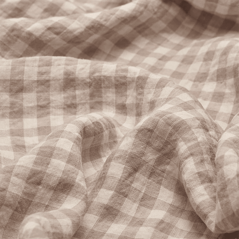 Gingham Linen Blend Pillowcase Pair, Standard, Mushroom
