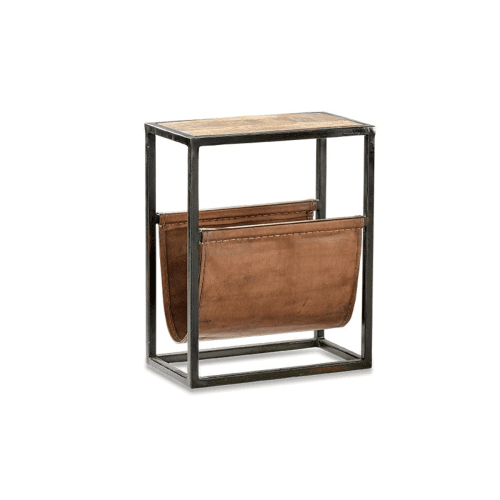 Image showing the Alera Side table, H25 x W46 x L56cm, Natural & Brown Leather product.