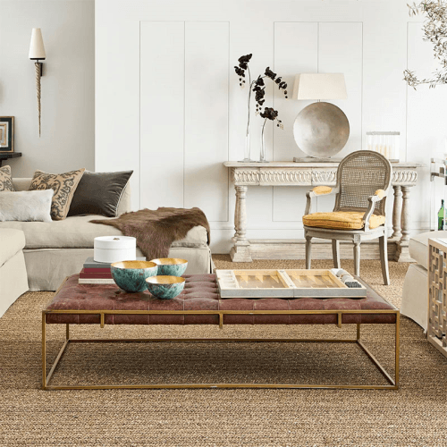 Image showing the Wallace Coffee Table, H41 x W160cm, Aged Hazelnut Leather product.