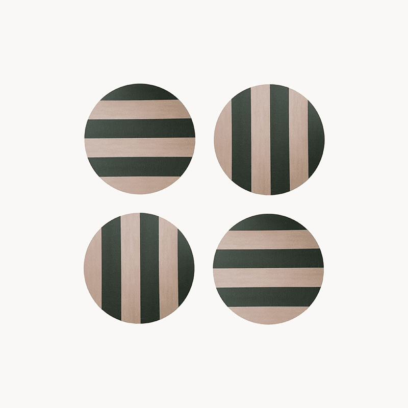 Stripe Set of 4 Coasters, D10cm, Forest Green