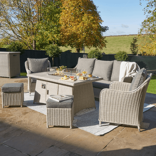 Image showing the Antigua Lounge Set with Ceramic Top and Fire Pit, Stone Grey product.