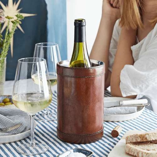 Image showing the Single wine cooler, H21 x D13.5cm, Tan Leather product.