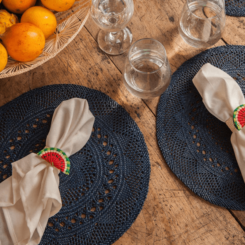 Classic Set of 2 Open Weave Placemats, D30cm, Midnight Blue