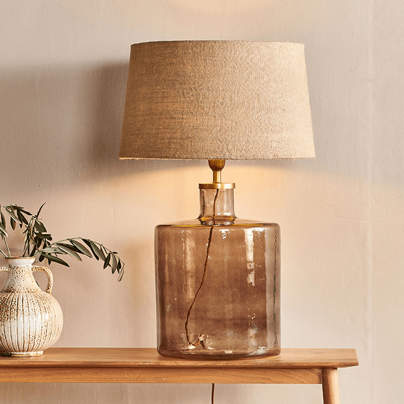 Edina Recycled Glass Table Lamp, H51cm, Smoke Brown