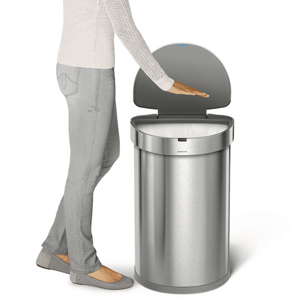 Semi round sensor bin, H64cm - 45 litre, Brushed Stainless Steel
