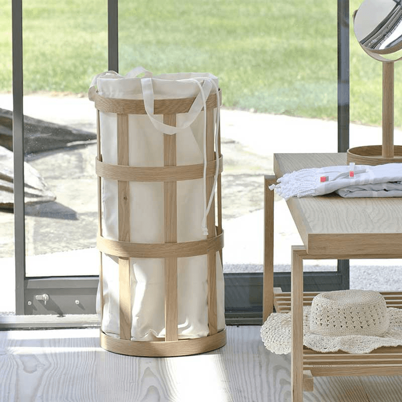 Laundry basket cage, H63 x W31 x D31cm, White/Oak