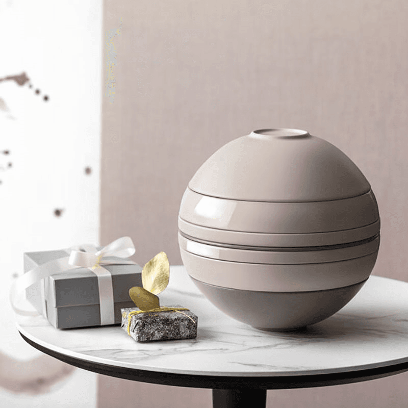 Iconic La Boule Stacking 7 Piece Plate & Bowl Set, D23cm, Pure Beige