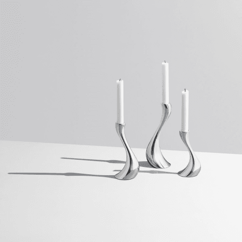 Image showing the Cobra Set of 3 candleholders, 16, 20, 24cm, Stainless Steel product.