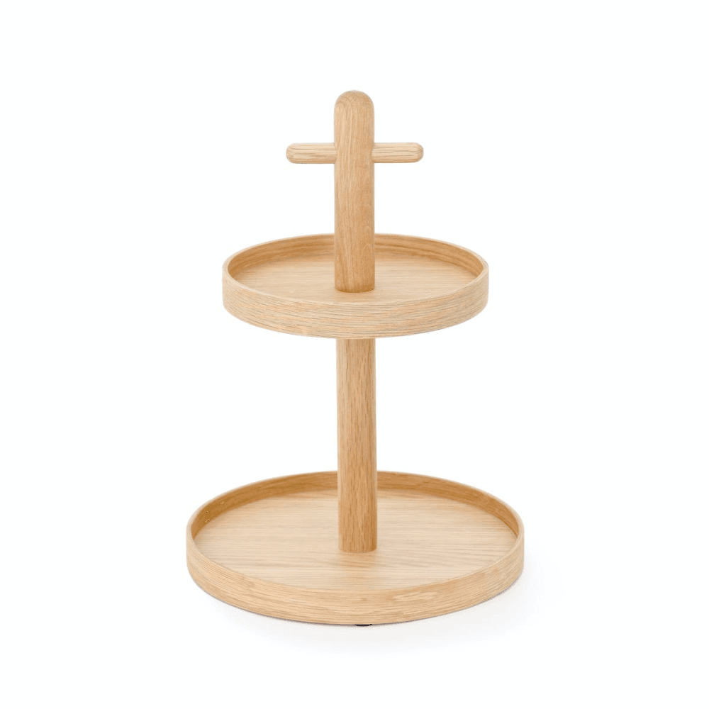 Cookhouse Two tier fruit stand, H35.4 x Dia25.4cm, Natural Oak