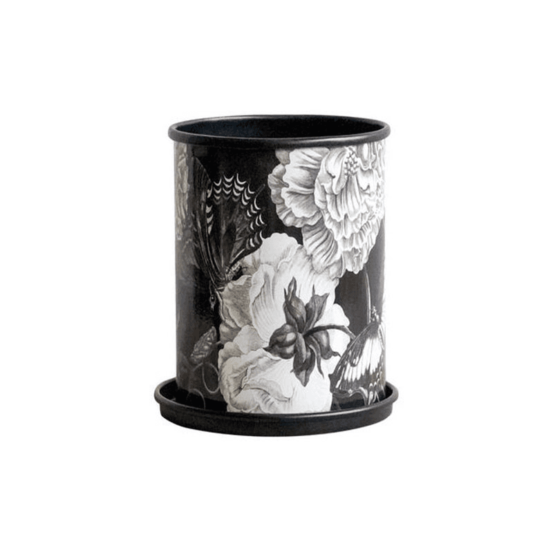 Kew Eclectic Orangery Noir Planter With Saucer, D13cm, Black/Grey