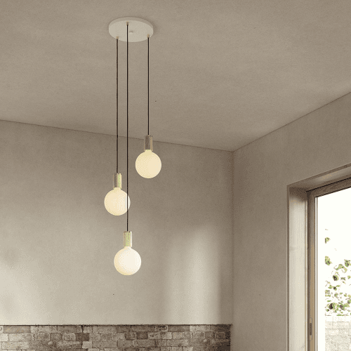 Image showing the Canopy & Sphere Bulb Triple ceiling plate & pendant set, H400 x W25cm, White & Oak product.