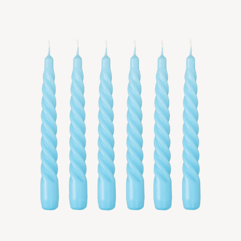 Twist Set of 6 Dinner Candles, H20cm, Sky Blue