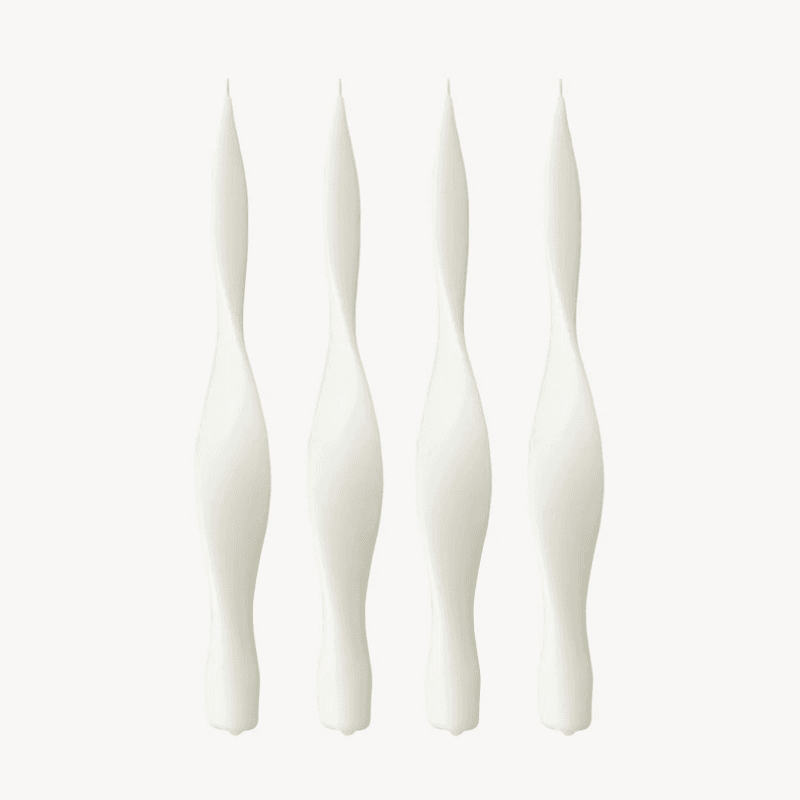 Ribbon Set of 4 Dinner Candles, H30cm, White