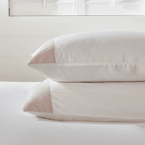 Image showing the Portobello Standard Oxford Pillowcase, White/Petal product.