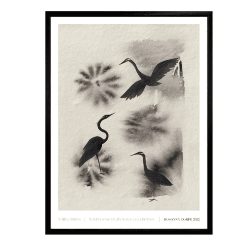 Image showing the Three Birds Recycled Paper Print, A3, Grey product.