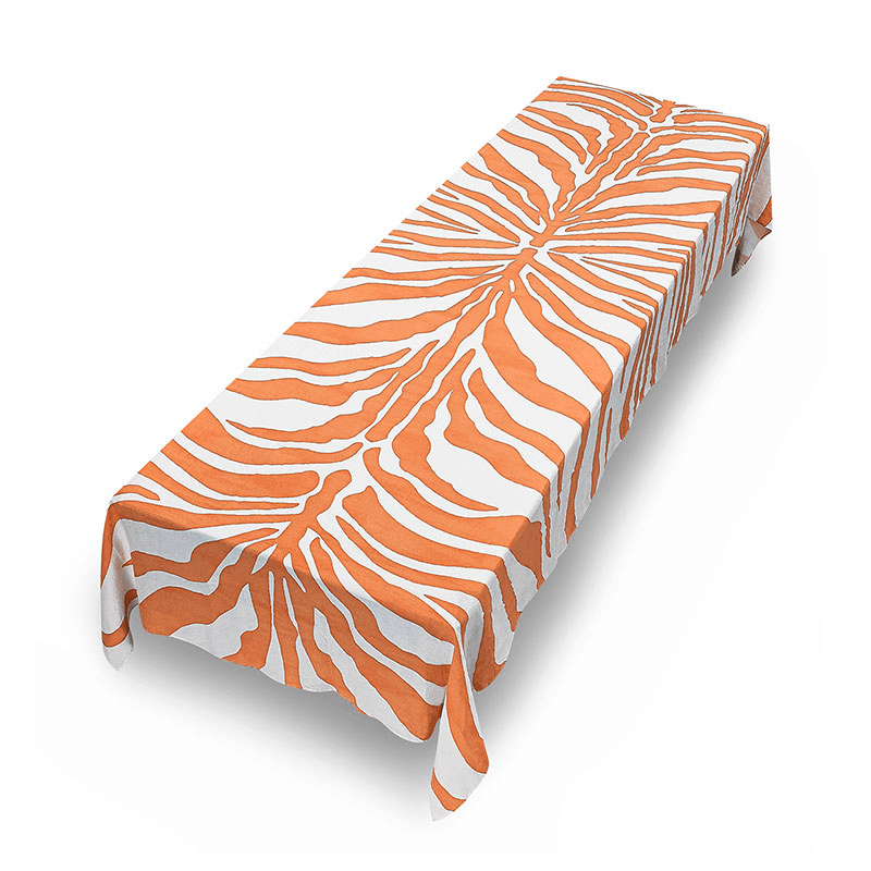 Zebra Linen Tablecloth, 300cm x 165cm, Tangerine Orange