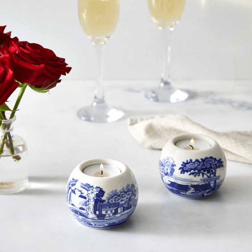 Image showing the Blue Italian Set of 2 Tealight Holders, H6 x D8cm, Blue product.