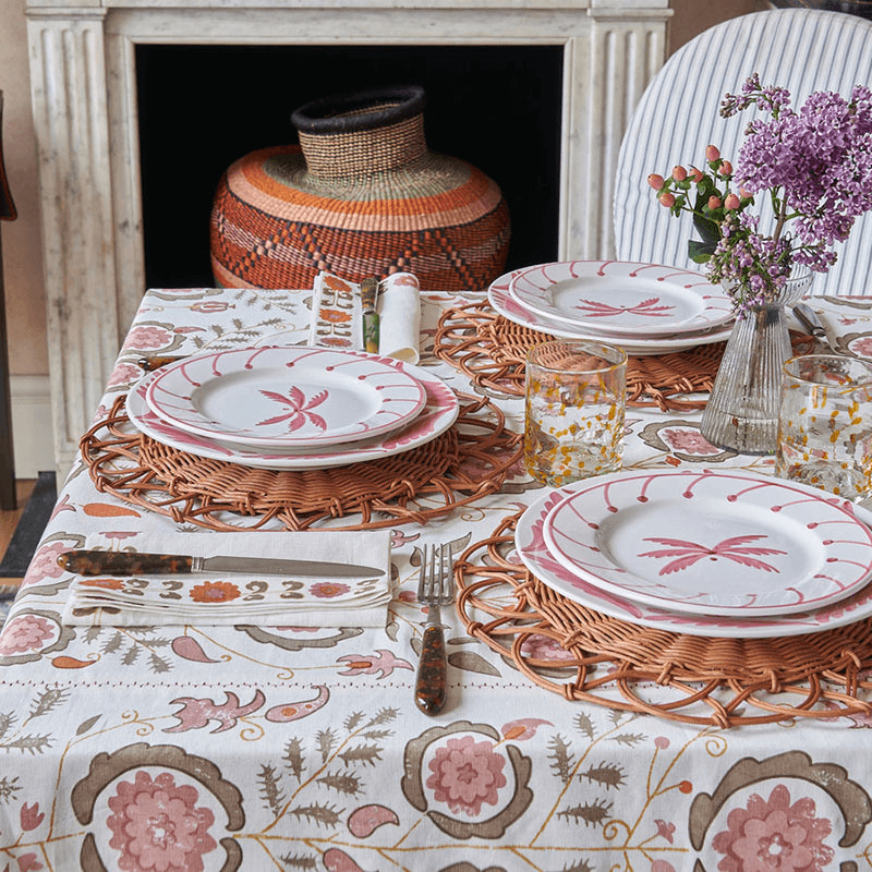 Simla Tablecloth, 170 x 250cm, Pink and Brown