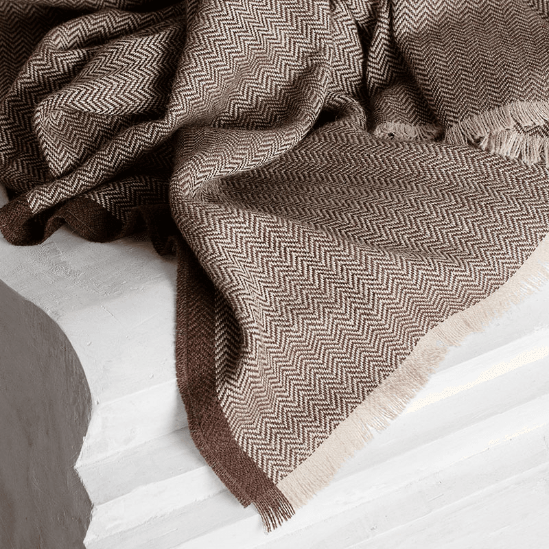 Herringbone Throw, H190cm x W130cm, Chocolate/Beige