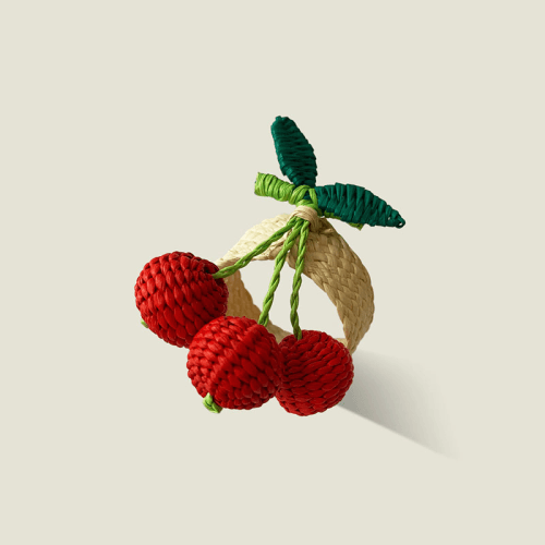 Image showing the Narino Cherries Set of 4 Woven Napkin Rings, Red product.