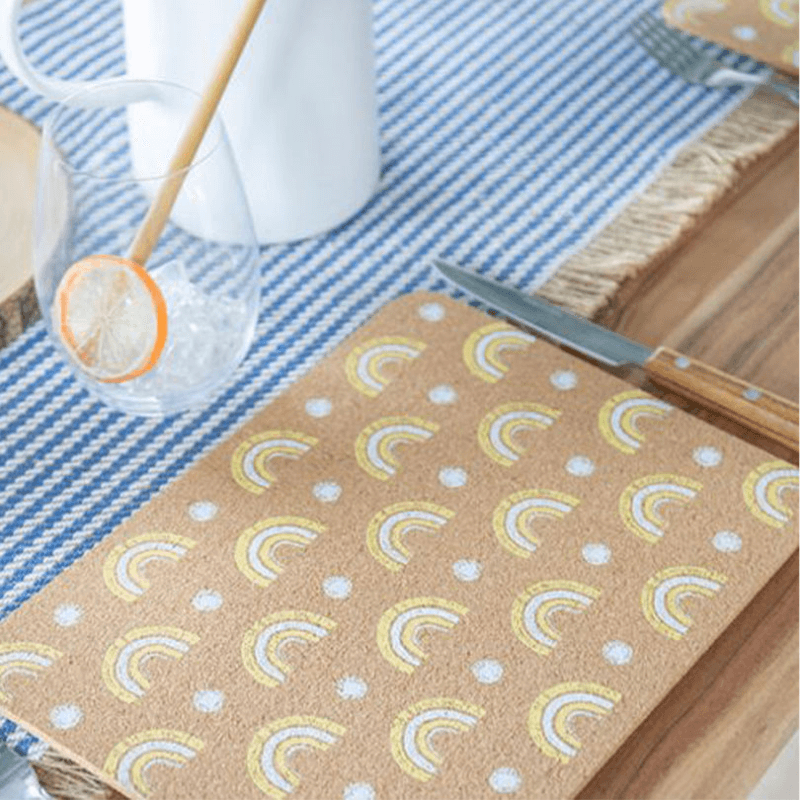 Rainbow Set of 4 Cork Placemats, 29 x 21.5cm, Natural/White