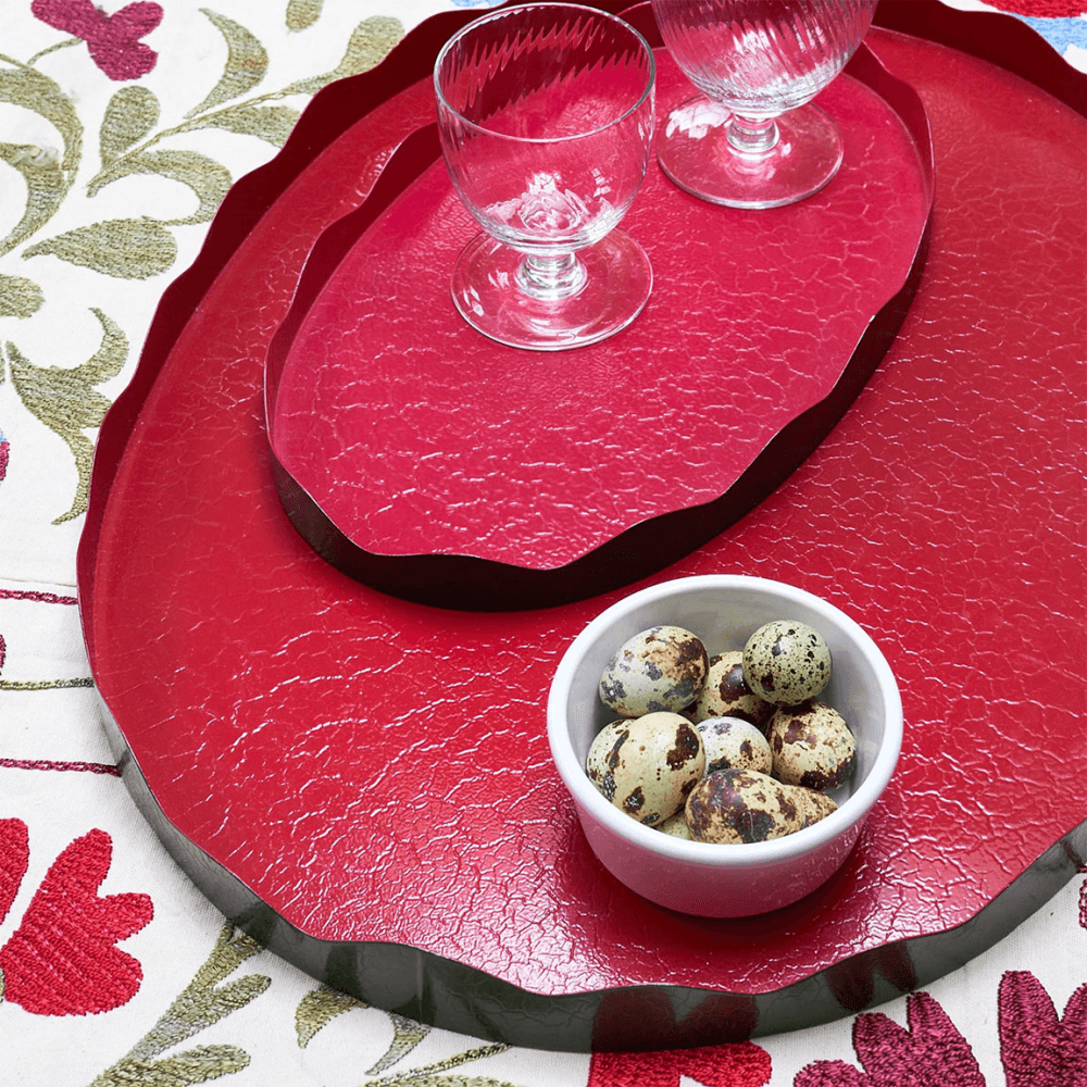 Toleware Tray, 33 x 20cm, Dark Green & Raspberry