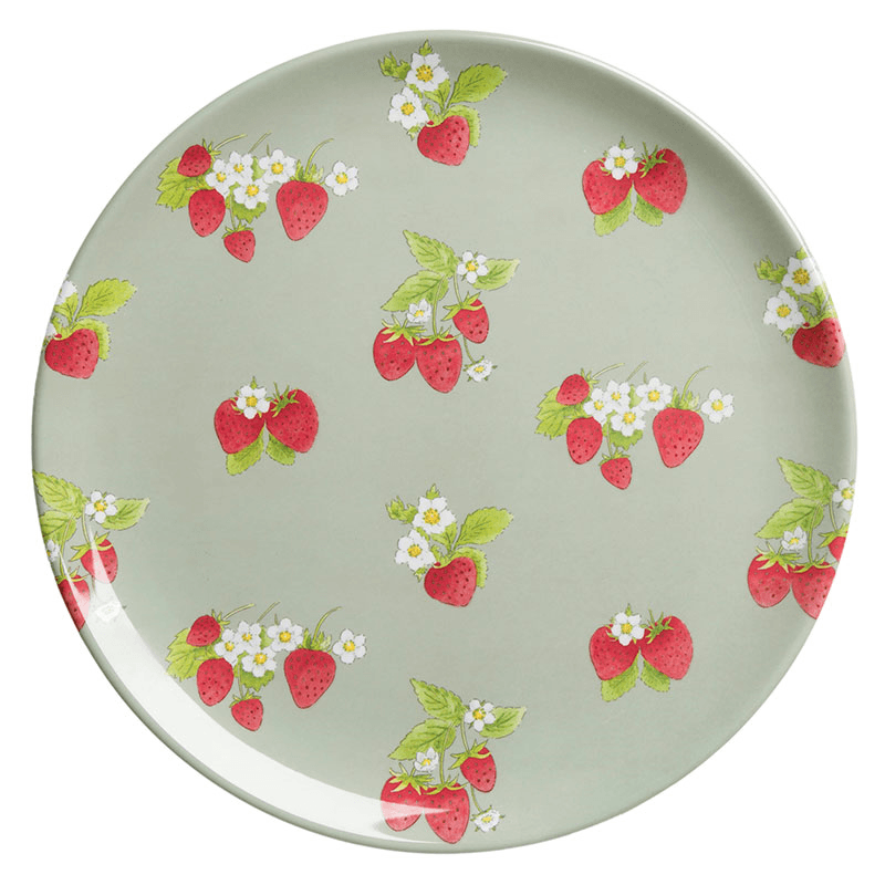 Strawberries Dinner Plate, D25.5cm, Green, Red, White