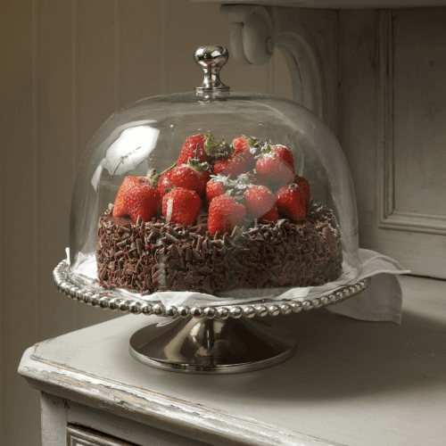Image showing the Beaded Edge Cake stand with domed lid - large, 30 x 30cm, Aluminium, Nickel And Glass product.