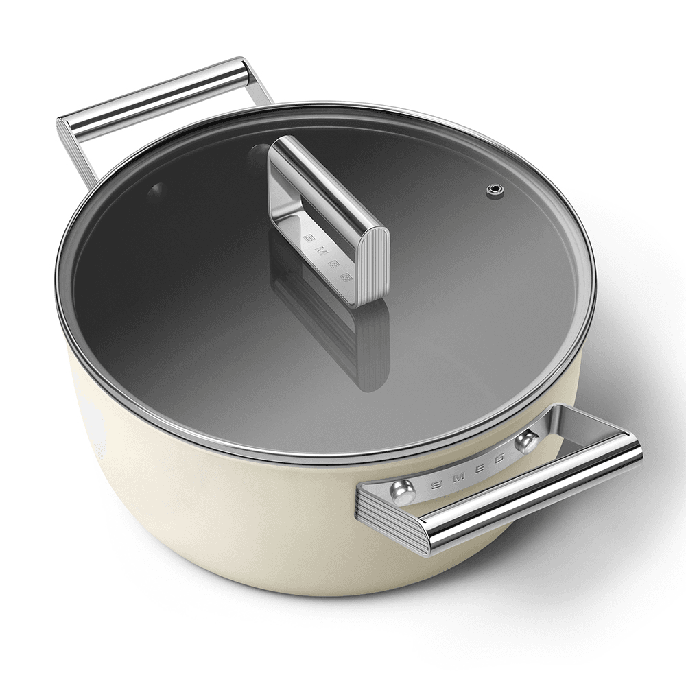 Retro 50's Style Non-Stick Casserole Dish, 26cm, Cream