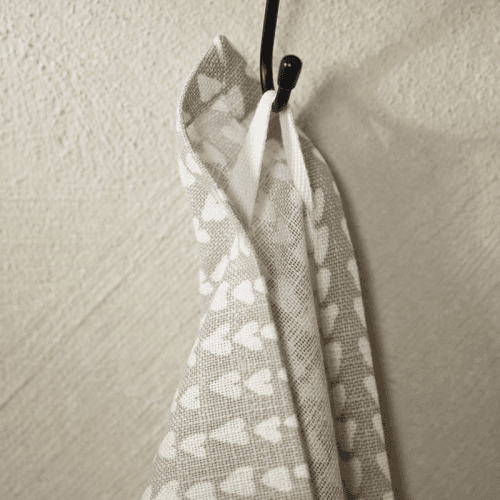 Image showing the Ditsy Set of 2 Heart Tea Towels, W50cm x L70cm, White/Grey product.