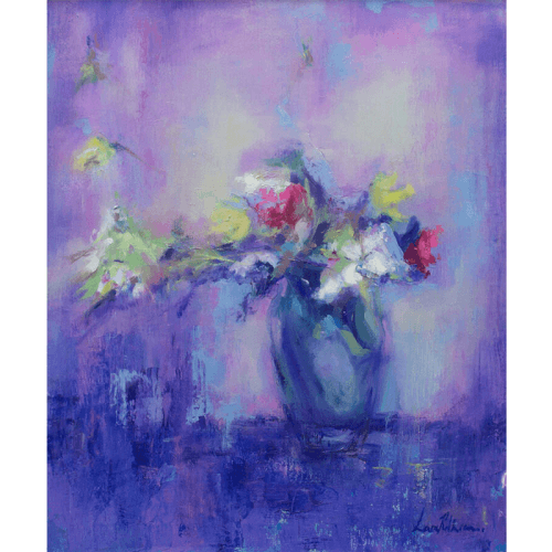 Image showing the Bouquet In Purple Vase Framed Oil Painting on Canvas, 63.5 x 76cm, Purple/Green product.