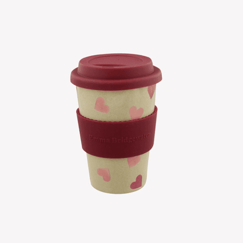Image showing the Pink Hearts Rice Husk Cup, 425ml, Pink/Cream product.