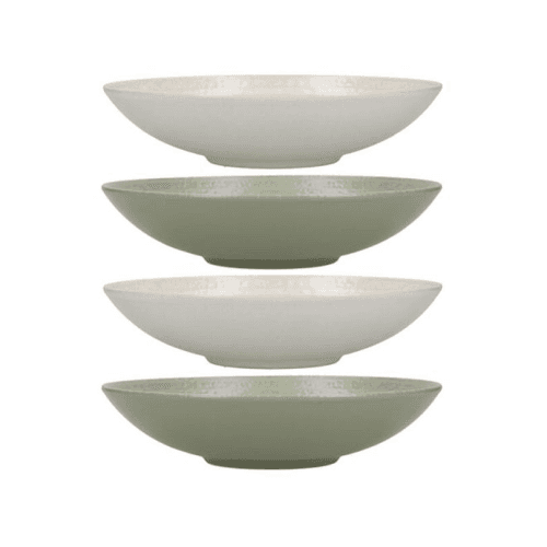 Image showing the Stoneware Set of 4 Coupe Pasta Bowls, D22cm, Green product.