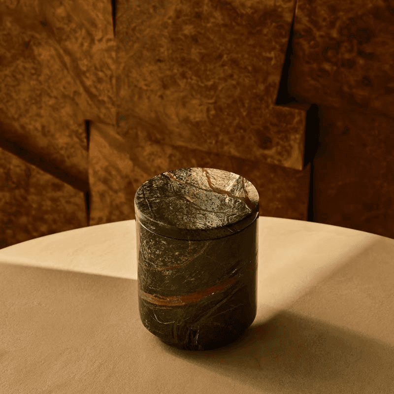 Leather & Oud Marble Candle, 250g, Forest Green