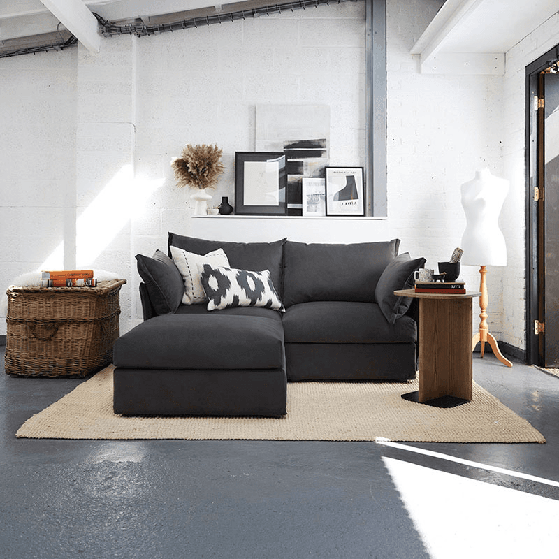 Model 06 Velvet 2 Seater Sofa With Chaise, Charcoal
