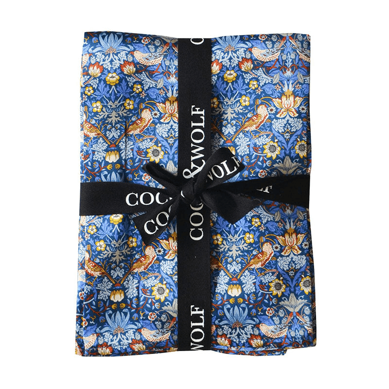 Strawberry Thief Pair of Silk Pillowcases, Single, Blue