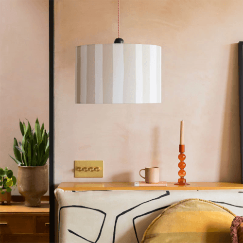 Image showing the Stripe Drum Shade, 35cm, Sand & White product.