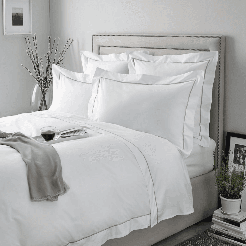 Image showing the Savoy - 400 Thread Count Egyptian Cotton Super king oxford pillowcase, 50 x 90cm, White/Silver product.