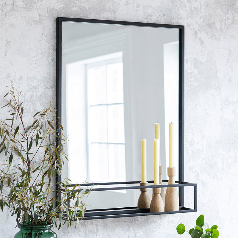 Sapperton Mirror with Shelf, H80cm, Black