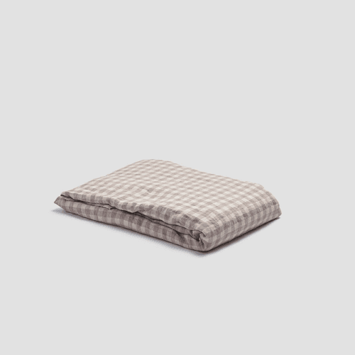 Image showing the Gingham Linen Fitted Sheet, King, Mushroom product.