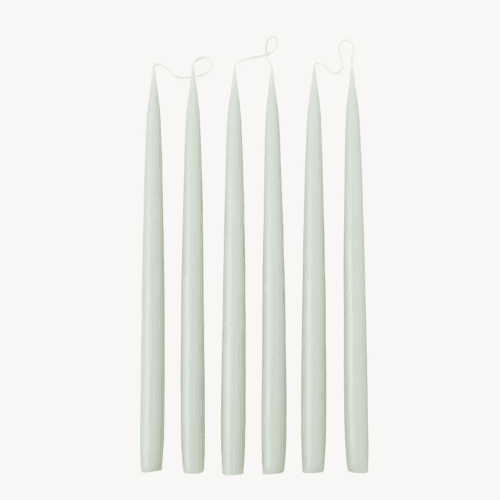 Image showing the Set of 6 Tapered Dinner Candles, H35cm, Pale Green product.